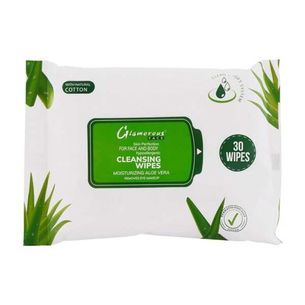 glamorous face aloe vera face and body cleansing wipes, gf1042, 30 pack