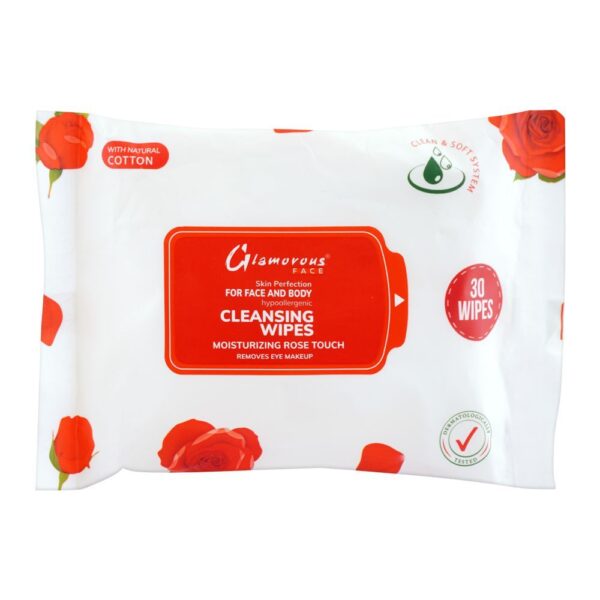 glamorous face rose touch face and body cleansing wipes, gf1042, 30 pack