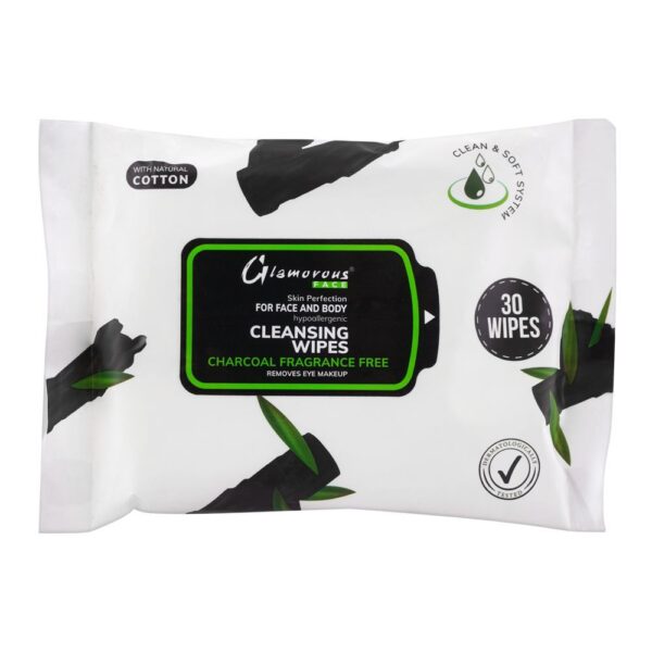 glamorous face charcoal face and body cleansing wipes, gf1042, 30 pack