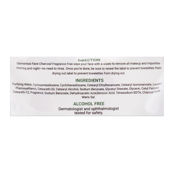 glamorous face charcoal face and body cleansing wipes, gf1042, 30 pack