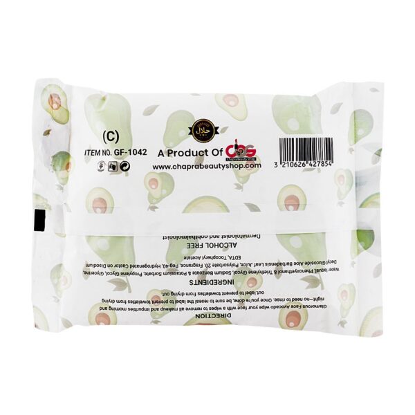 glamorous face avocado face and body cleansing wipes, gf1042, 30 pack