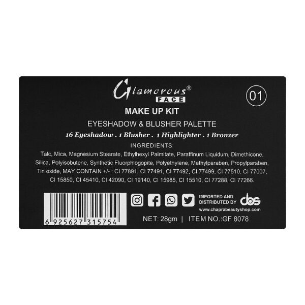 glamourous face fashion artist eye shadow & blusher kit, gf8078, 19 pack