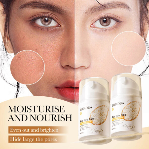 bioaqua rice raw pulp plain face cream uniformly modify skin tone natural brightening concealer moisturizing 50g