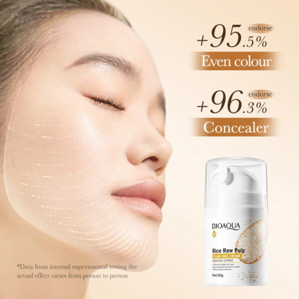 bioaqua rice raw pulp plain face cream uniformly modify skin tone natural brightening concealer moisturizing 50g