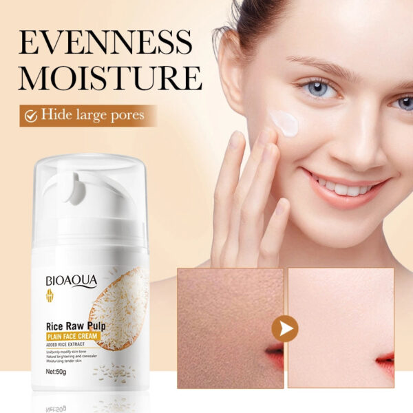 bioaqua rice raw pulp plain face cream uniformly modify skin tone natural brightening concealer moisturizing 50g