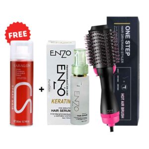 one-step-hot-air-brush-dryer-straightener-enzo-professional-keratin-hair-serum-free-gift
