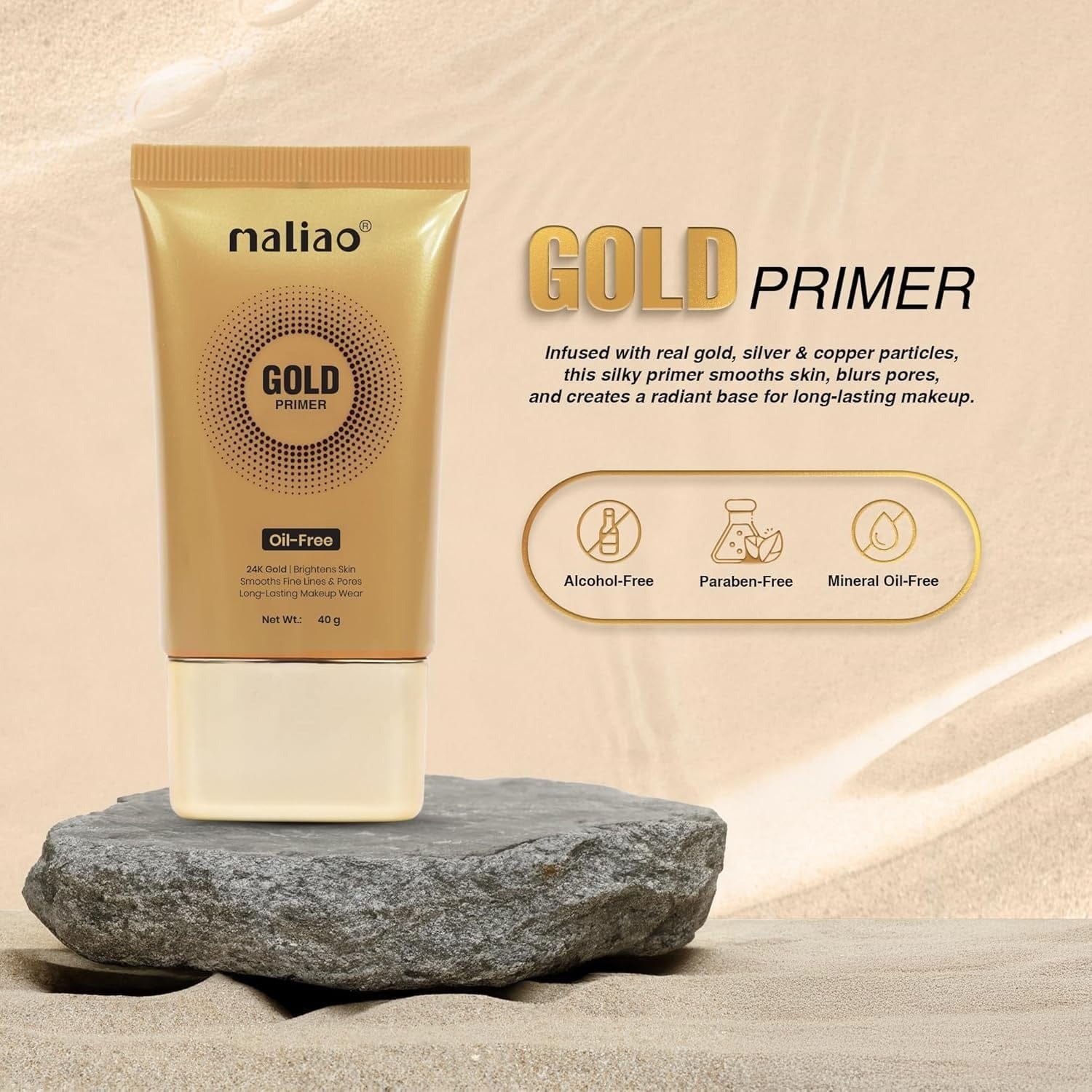 Maliao 24K Gold Gel Oil Free Primer 40 ml Gold (2) Maliao 24k Gel Oil Free Gel Primer 40ml - Image 2