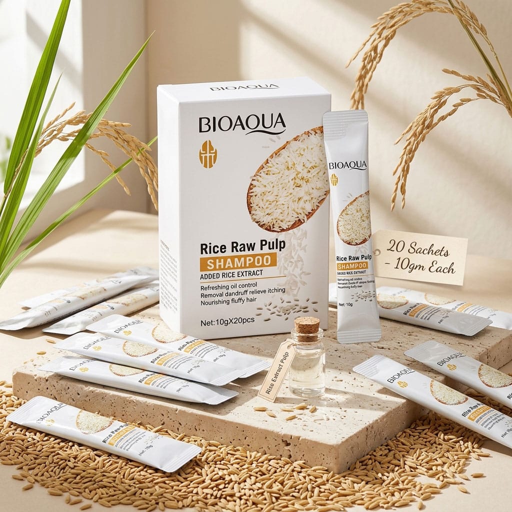 bioaqua rice raw pulp shampoo 10gm title 1